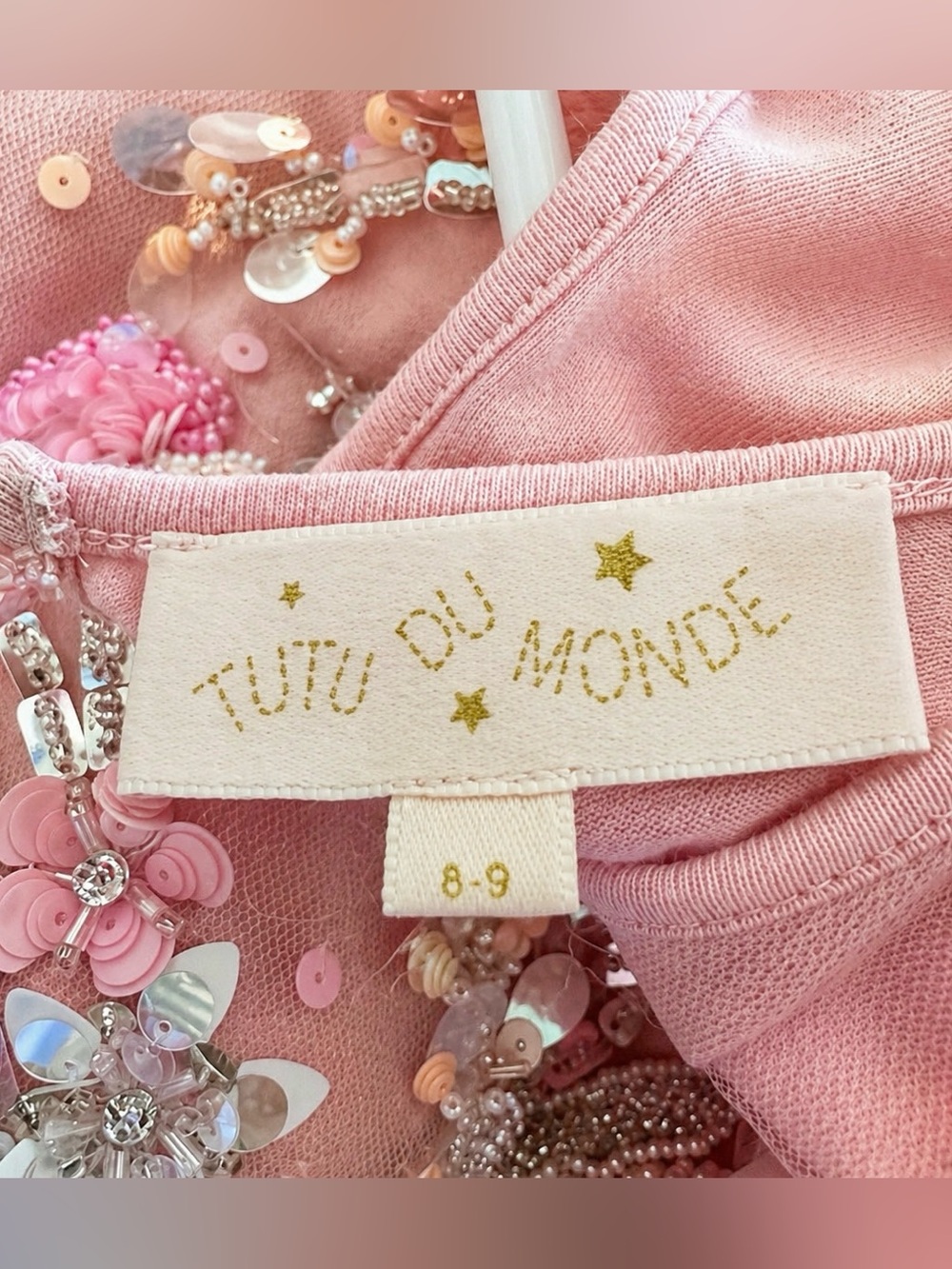 TUTU DE MONDE Girls Pink Hi-Low Tutu Dress 8–9 Floral Sequin Beaded - Picture 6 of 7